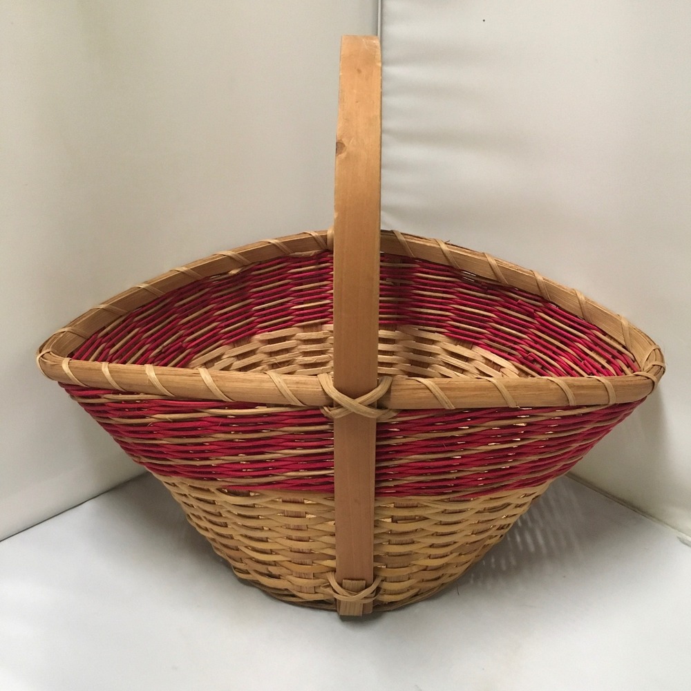 Woven Wicker Basket Unisex Natural Red Handcrafted Decorative Rustic Gathering